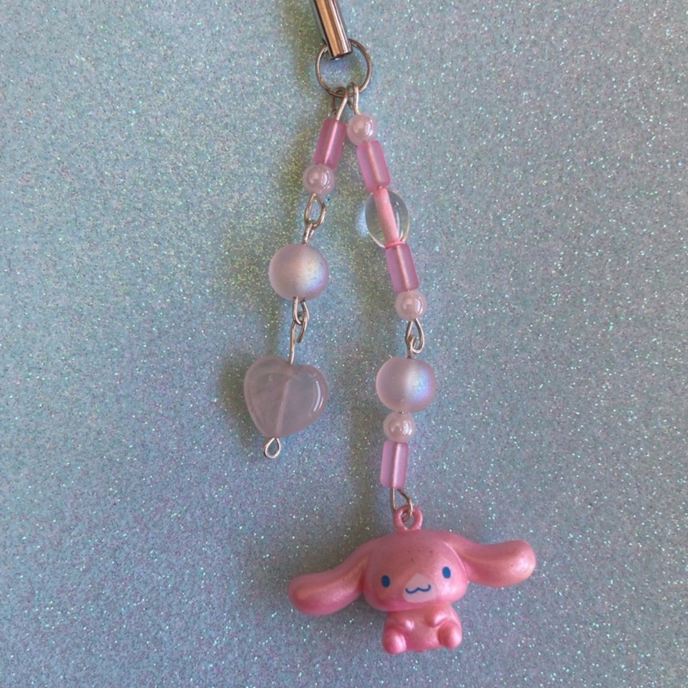 cinnamoroll rose quartz phone charm keychain